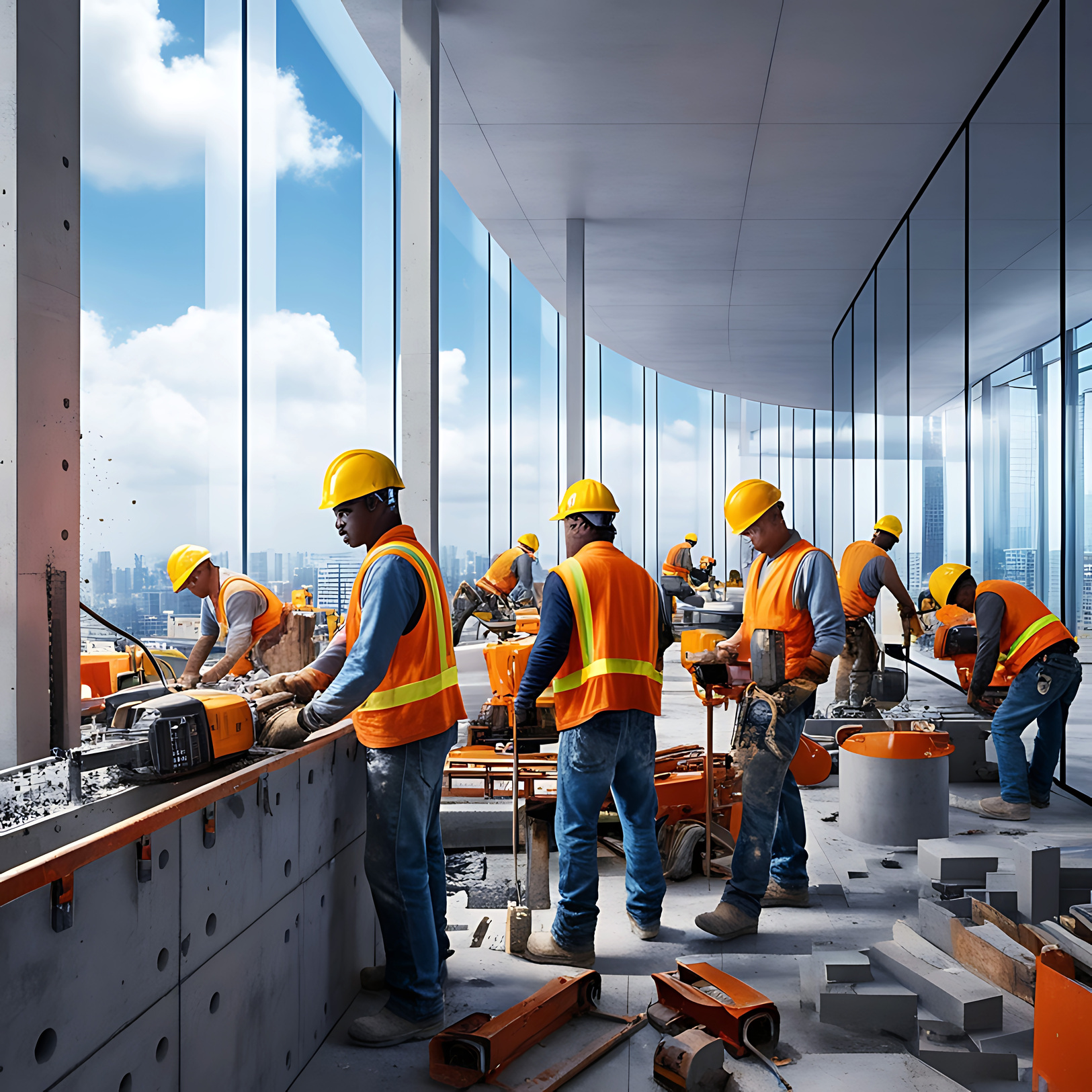 Construction laborers at work